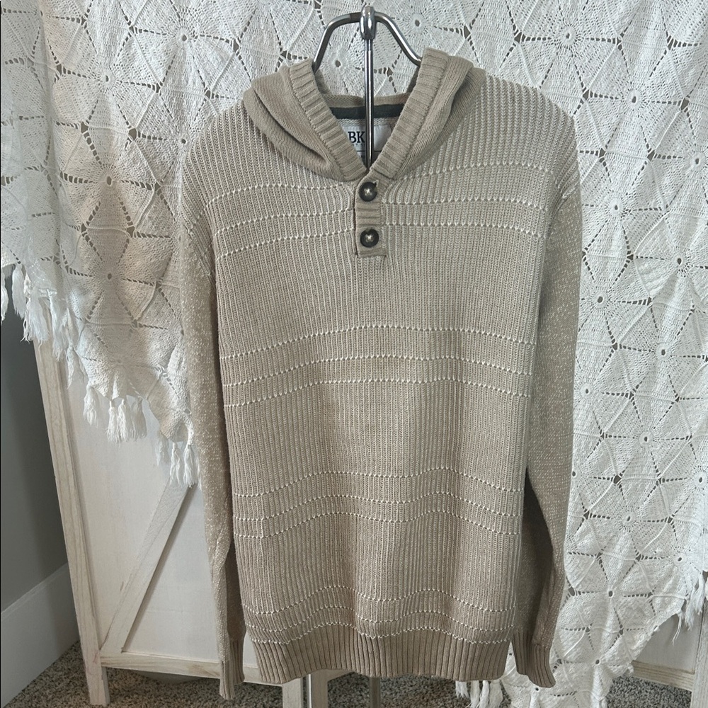 Buckle Tan Hooded Sweater with Button Accents